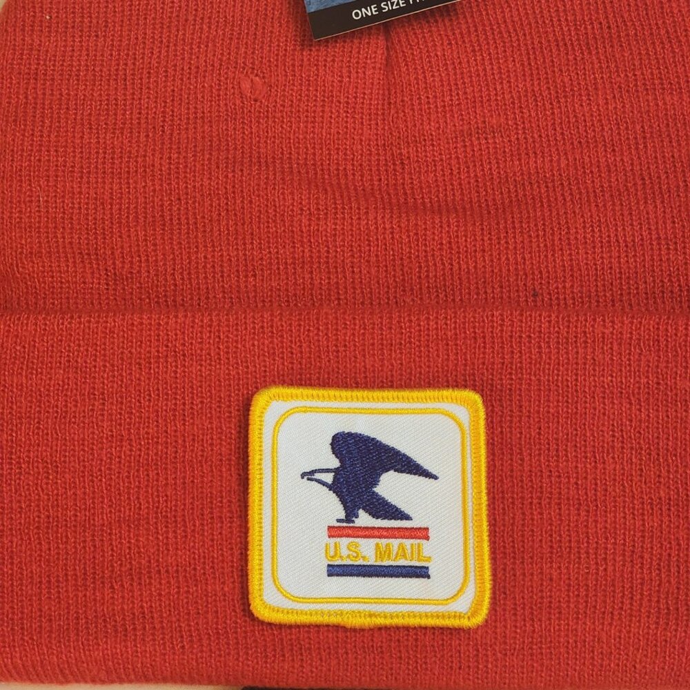 U.S. MAIL Patched Knit Cuffed Beanie in Red